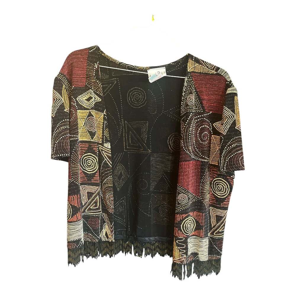 Joseph Ribkoff Vintage Beaded Fringe Geometric Art-to-Wear Jacket Size 14